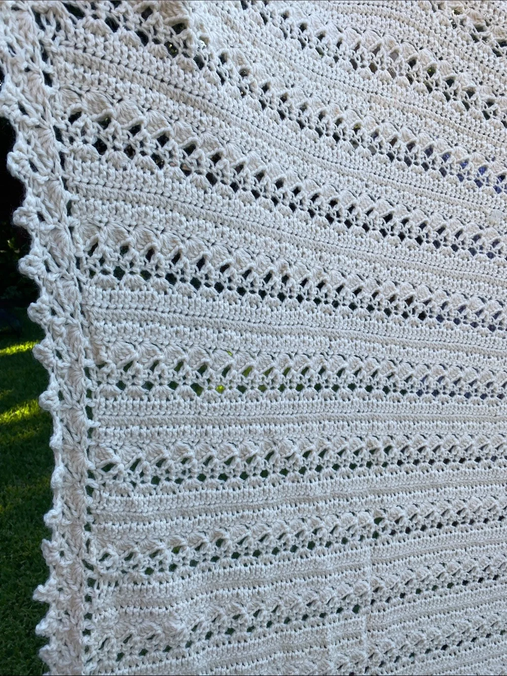 Handmade Cream Lacy Crochet Afghan Blanket
